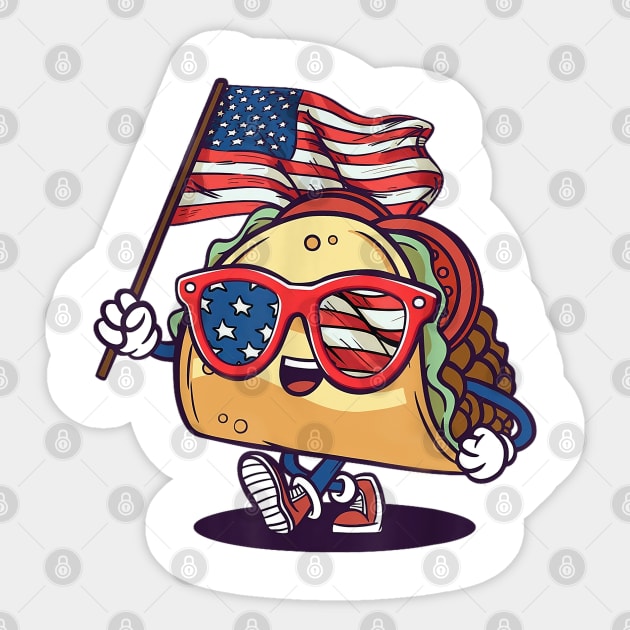 Taco Sunglasses American Flag USA Funny 4th Of July Gifts Sticker by Jsimo Designs